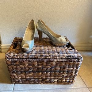 Madeline, Silver, Peep Toe Heels